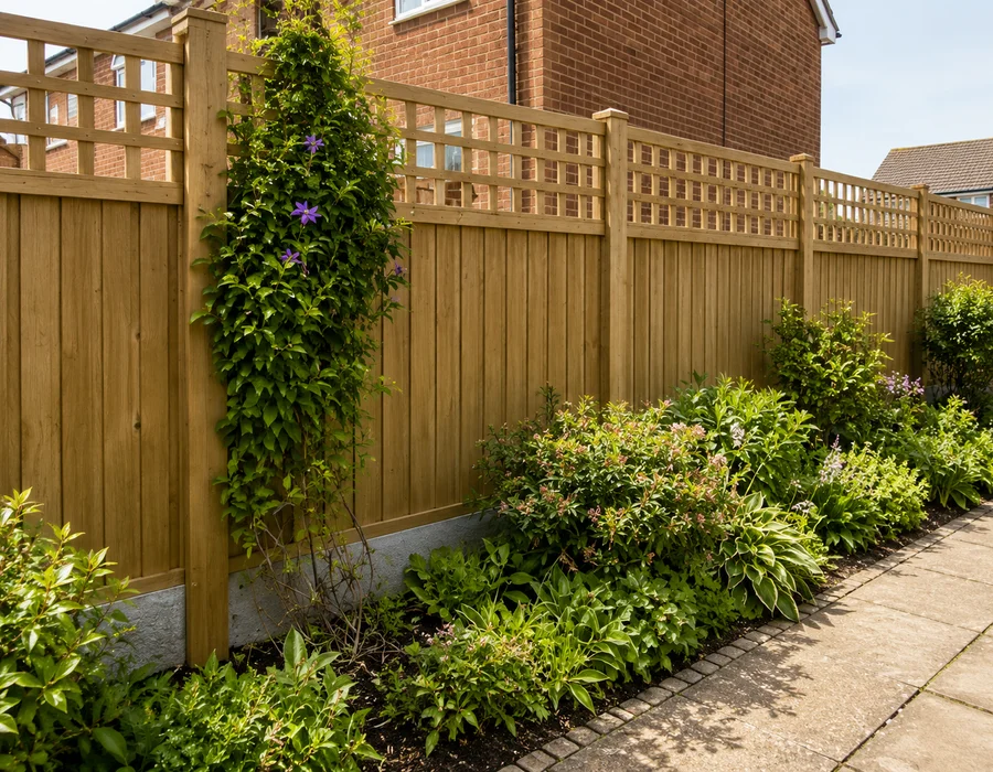 Closeboard timber fencing with trellis in Luton