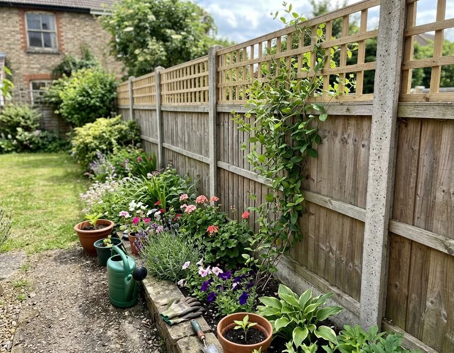Closeboard timber fencing with trellis top in Bedford